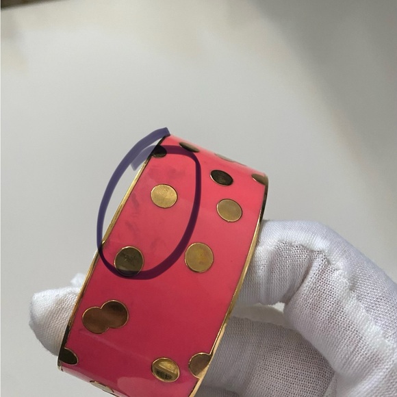 Gold and Pink Polka Dot Bangle Bracelet - Picture 5 of 6